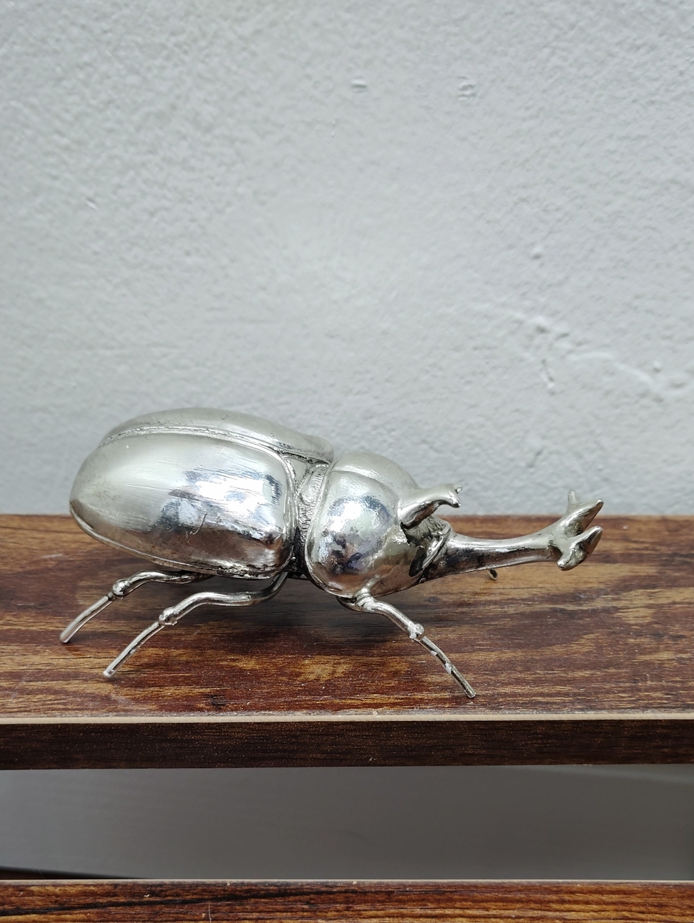 Silver Metal Rhinoceros Beetle Scarab Decorative Sculpture - Home Accents Small
